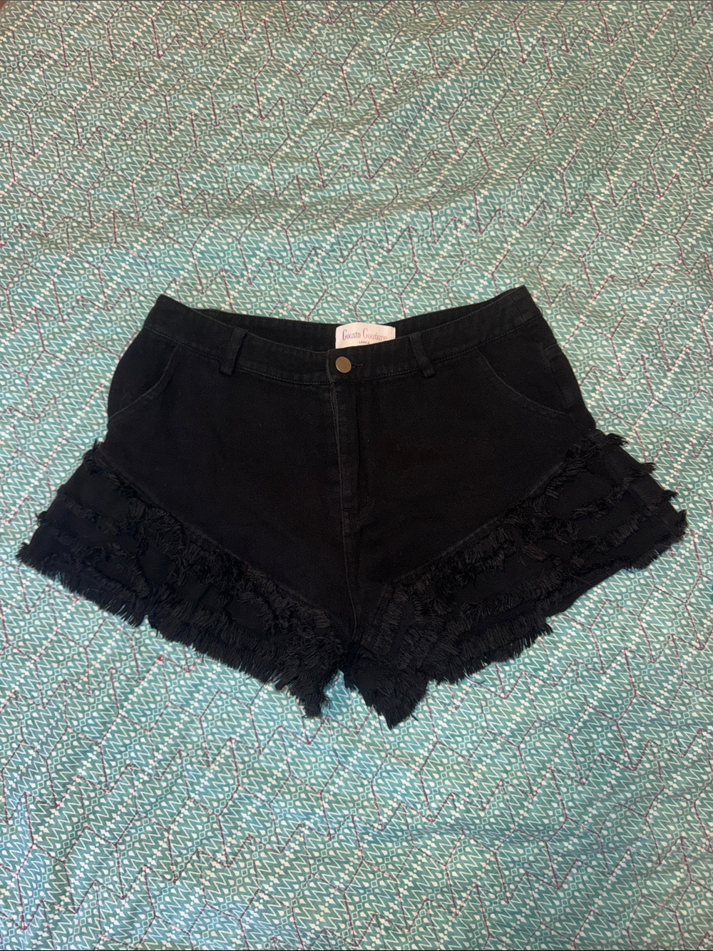 🖤Black High-Rise Fringed Jean Shorts